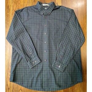 L.L. Bean Men's XL Plaid Long Sleeve Shirt Cotton, Wrinkle Resistant Blue Green